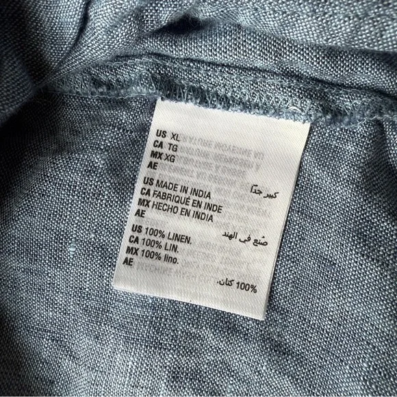 Charter Club Luxury Linen Front Tie Blue Lagenlook Top - Picture 7 of 10